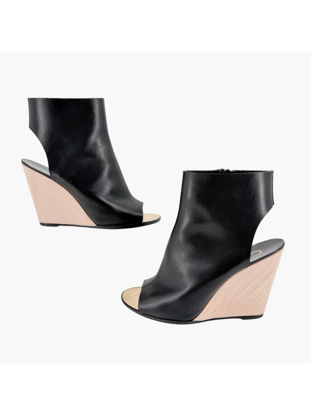 Chanel Black Leather Peep Toe CC Wedge Heel Ankle Booties Shoes Size 39 US 8–8.5 - Picture 8 of 15
